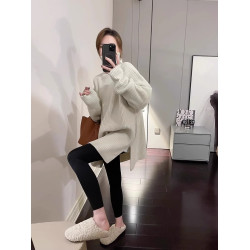 2026秋冬新款韓版加厚寬鬆慵懶風中長款開叉高領針織打底衫毛衣女