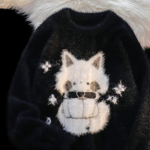 美式復古軟糯可愛貓咪毛絨絨毛衣男女秋冬加絨寬松慵懶風針織外套 美式復古軟糯可愛貓咪毛絨絨毛衣男女秋冬加絨寬松慵懶風針織外套