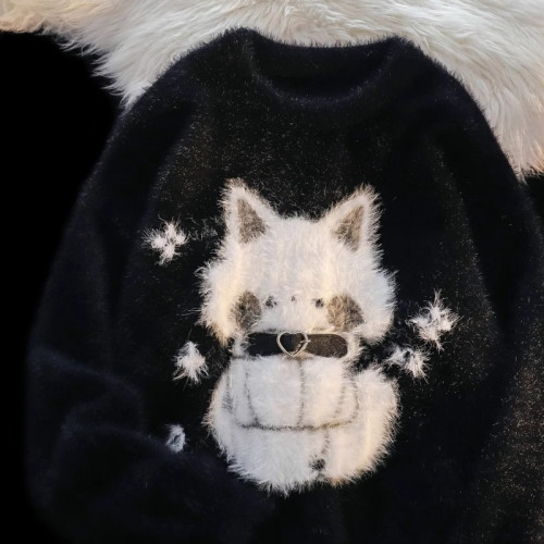 美式復古軟糯可愛貓咪毛絨絨毛衣男女秋冬加絨寬松慵懶風針織外套 美式復古軟糯可愛貓咪毛絨絨毛衣男女秋冬加絨寬松慵懶風針織外套