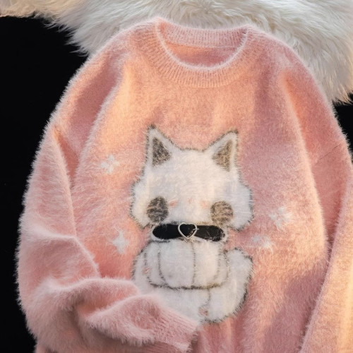 美式復古軟糯可愛貓咪毛絨絨毛衣男女秋冬加絨寬松慵懶風針織外套 美式復古軟糯可愛貓咪毛絨絨毛衣男女秋冬加絨寬松慵懶風針織外套