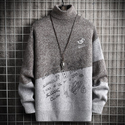 加絨加厚2025秋冬新款高領毛衣男長領潮牌半針織毛線衫內搭打底衫