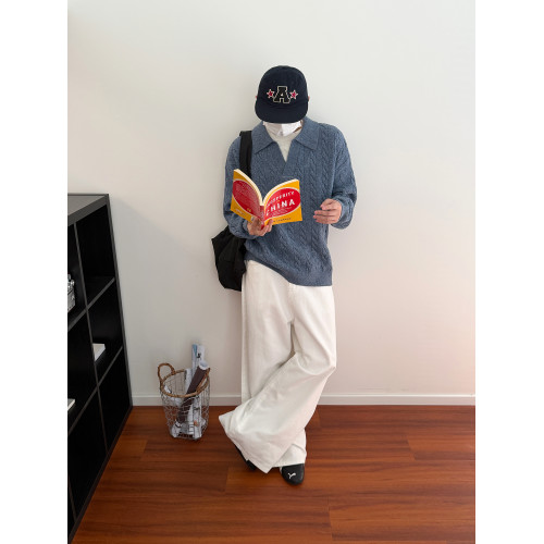 19studio WAYNEPRINCE美式復古襯衫領針織衫情侶百搭寬松休閒毛衣 19studio WAYNEPRINCE美式復古襯衫領針織衫情侶百搭寬松休閒毛衣