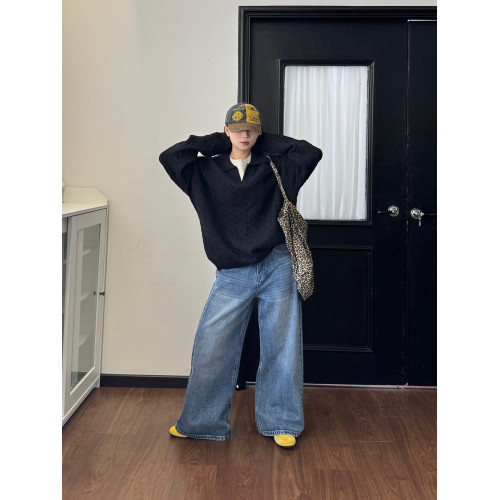 19studio WAYNEPRINCE美式復古襯衫領針織衫情侶百搭寬松休閒毛衣 19studio WAYNEPRINCE美式復古襯衫領針織衫情侶百搭寬松休閒毛衣