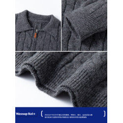 WASSUP KOI復古麻花半拉鍊POLO領針織衫男女慵懶寬松加厚保暖毛衣
