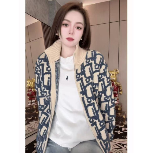 2025新款輕奢滿印提花立領拉鍊毛衣外套男女秋冬寬松情侶針織開衫 2025新款輕奢滿印提花立領拉鍊毛衣外套男女秋冬寬松情侶針織開衫