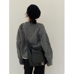 慵嬾高級感灰色麻花套頭毛衣女秋冬外穿小個子針織衫內搭韓系上衣