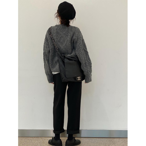 慵嬾高級感灰色麻花套頭毛衣女秋冬外穿小個子針織衫內搭韓系上衣