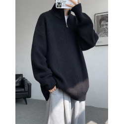 半拉鍊高領純色毛衣男冬季內搭寬松套頭針織外套大碼休閒慵懶男式