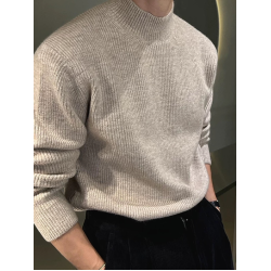 美式半高領針織衫男肌理感修身長袖衛衣薄款透氣包芯紗毛線打底衫