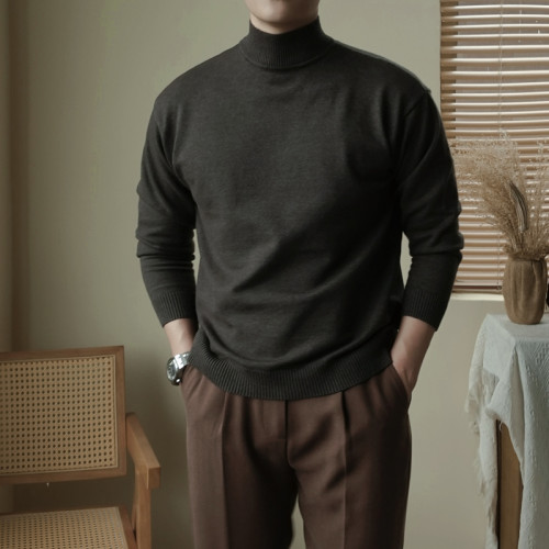 CHAT秋冬深灰高領毛衣男保暖套頭打底衫彈力半高領修身長袖針織衫 CHAT秋冬深灰高領毛衣男保暖套頭打底衫彈力半高領修身長袖針織衫