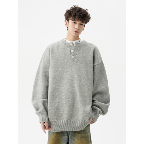 美式純色亨利領毛衣男秋冬新款潮牌高級感針織衫休閒保暖情侶外套 美式純色亨利領毛衣男秋冬新款潮牌高級感針織衫休閒保暖情侶外套