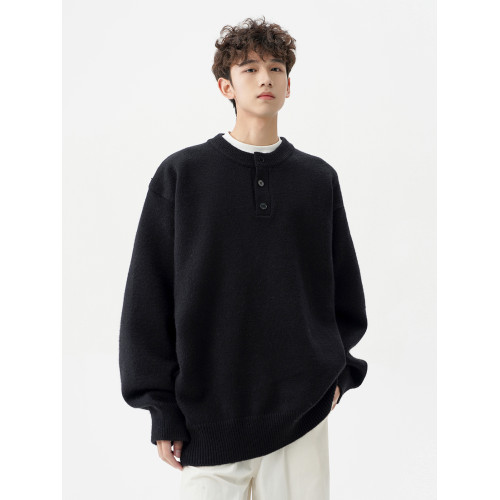 美式純色亨利領毛衣男秋冬新款潮牌高級感針織衫休閒保暖情侶外套 美式純色亨利領毛衣男秋冬新款潮牌高級感針織衫休閒保暖情侶外套