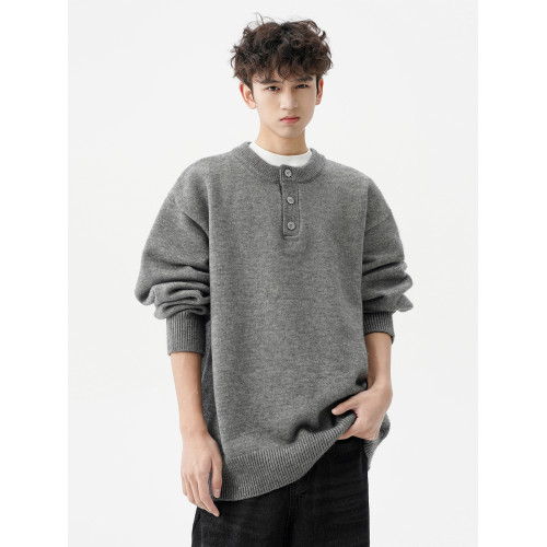 美式純色亨利領毛衣男秋冬新款潮牌高級感針織衫休閒保暖情侶外套 美式純色亨利領毛衣男秋冬新款潮牌高級感針織衫休閒保暖情侶外套