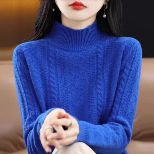 秋冬新款韓版寬鬆顯瘦半高領純色針織打底衫女加厚毛衣內搭上衣女