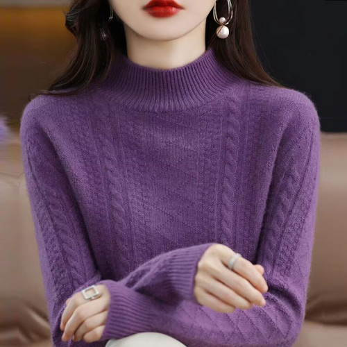 秋冬新款韓版寬鬆顯瘦半高領純色針織打底衫女加厚毛衣內搭上衣女