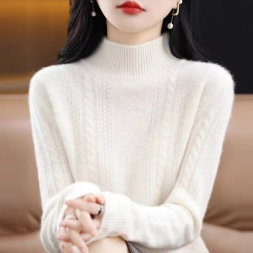 秋冬新款韓版寬鬆顯瘦半高領純色針織打底衫女加厚毛衣內搭上衣女