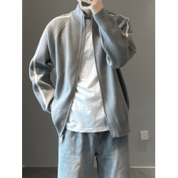 針織開衫男潮流秋季男士外套2024年新款立領拉鍊寬松百搭休閒毛衣