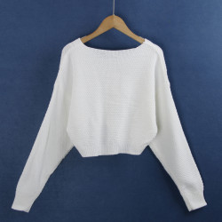 1702麻花毛衣 秋冬棉質圓領時尚開叉短款黑白針織長袖毛線衣女裝