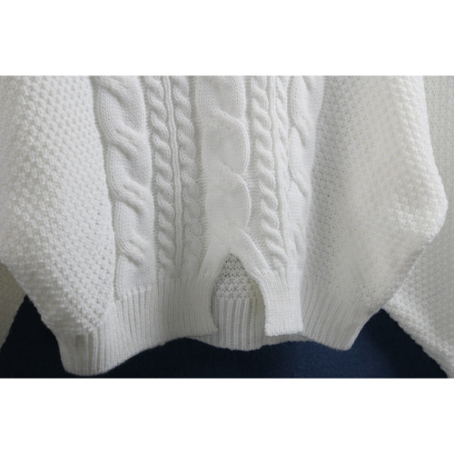 1702麻花毛衣 秋冬棉質圓領時尚開叉短款黑白針織長袖毛線衣女裝