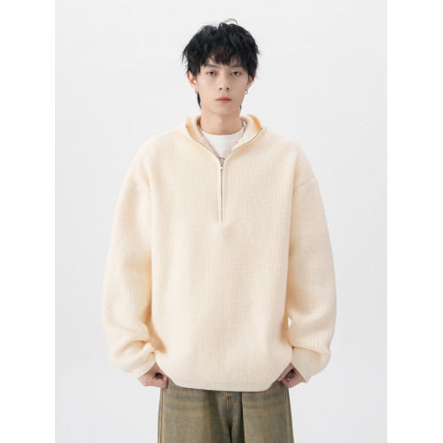 半拉鍊連帽毛衣男秋季潮牌寬鬆cleanfit針織衫慵嬾高級感情侶外套