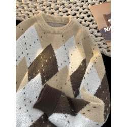 美式復古菱格聖誕毛衣男款冬季潮牌高級感慵懶針織衫寬松情侶上衣