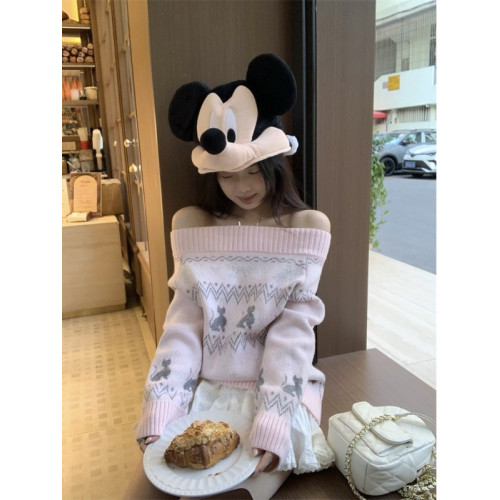 黑奶酪 BLACK~瞄島情書 費爾島貓咪露肩毛衣一字領提花針織衫上衣 黑奶酪 BLACK~瞄島情書 費爾島貓咪露肩毛衣一字領提花針織衫上衣