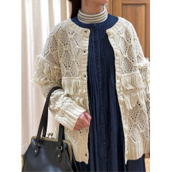 S2 秋冬新款  甜美  含30%羊毛 流蘇單排釦寬鬆毛衣外套女