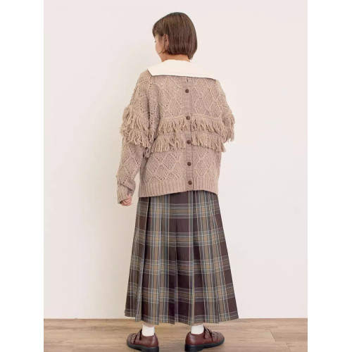 S2 秋冬新款  甜美  含30%羊毛 流蘇單排釦寬鬆毛衣外套女