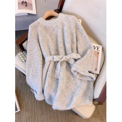 大碼高級感軟糯慵嬾毛衣女秋冬胖妹妹寬鬆遮肚針織中長款收腰上衣