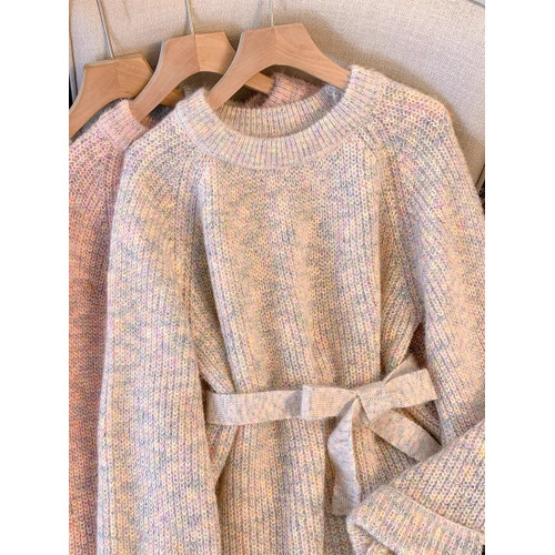 大碼高級感軟糯慵嬾毛衣女秋冬胖妹妹寬鬆遮肚針織中長款收腰上衣