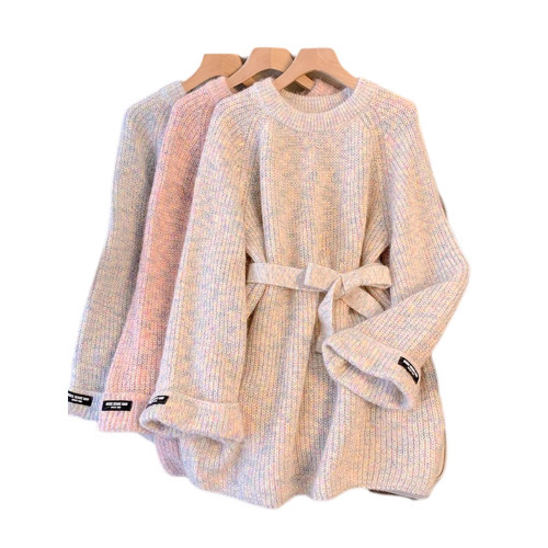 大碼高級感軟糯慵嬾毛衣女秋冬胖妹妹寬鬆遮肚針織中長款收腰上衣