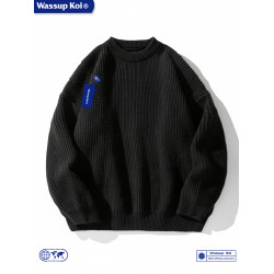 WASSUP日系復古純色百搭圓領毛衣男女秋冬季衛衣打底衫潮流針織衫