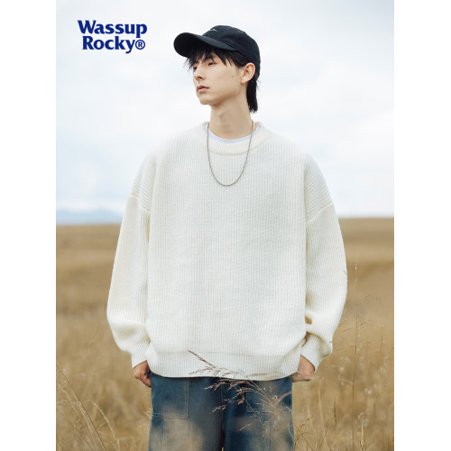 WASSUP日系復古純色百搭圓領毛衣男女秋冬季衛衣打底衫潮流針織衫