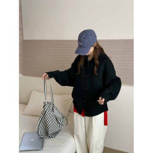 韓系~高領含羊毛單排釦針織開衫毛衣外套