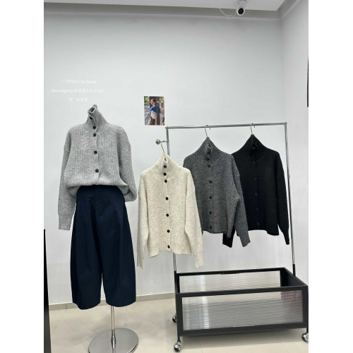 韓系~高領含羊毛單排釦針織開衫毛衣外套