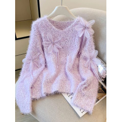 別致絕美立體花朵毛衣打底衫女秋冬新款甜美減齡仿貂絨軟糯針織衫