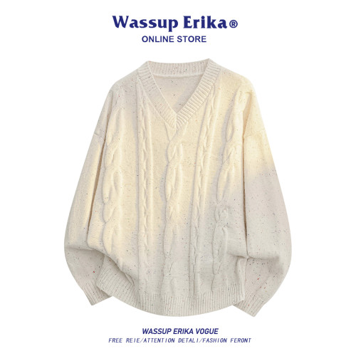 WASSUP ERIKA韓版麻花V領針織衫男女秋冬季寬松高級感慵懶風毛衣