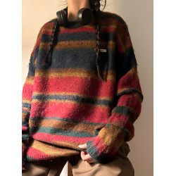 MASDYIREN 美式復古馬海毛中性條紋毛衣男冬情侶針織衫加厚慵懶風