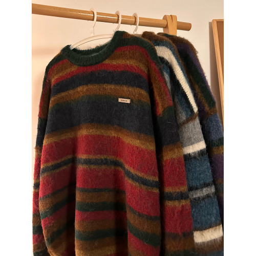 MASDYIREN 美式復古馬海毛中性條紋毛衣男冬情侶針織衫加厚慵懶風