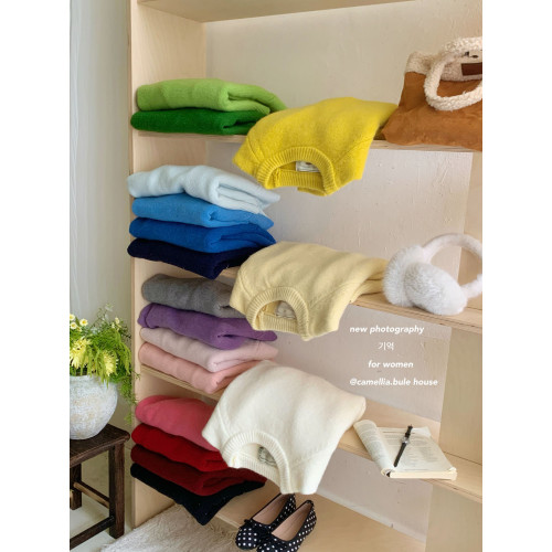 韓國王炸新色系簡約慵軟糯圓領套頭毛衣女冬復古寬鬆保暖針織上衣