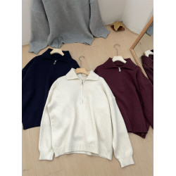 時尚學院風polo半拉鍊毛衣2025秋季新款韓版百搭寬鬆顯瘦針織衫女