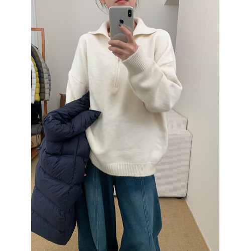 時尚學院風polo半拉鍊毛衣2025秋季新款韓版百搭寬鬆顯瘦針織衫女