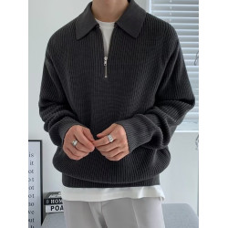 日系高級設計感半拉鍊毛衣男士ins潮牌Polo領修身百搭打底針織衫