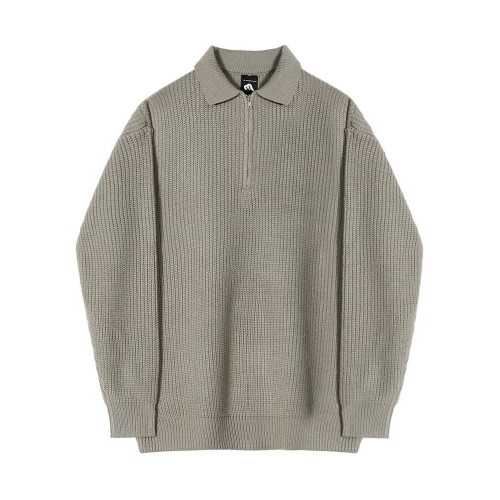 日系高級設計感半拉鍊毛衣男士ins潮牌Polo領修身百搭打底針織衫