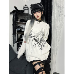 濕體&斷片小說聯名款 原創街頭亞文化套頭毛衣破洞寬鬆中性上衣