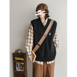 蘇打汽水工作室春季男女同款針織V領馬甲日系青春時尚休閒針織衫