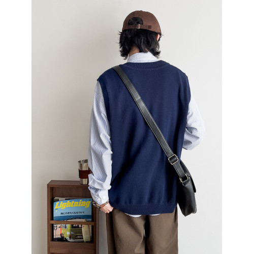 蘇打汽水工作室春季男女同款針織V領馬甲日系青春時尚休閒針織衫 蘇打汽水工作室春季男女同款針織V領馬甲日系青春時尚休閒針織衫