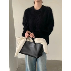 軟糯嬭fufu紫色水貂絨套頭毛衣女秋冬外穿寬鬆慵嬾毛茸茸針織上衣