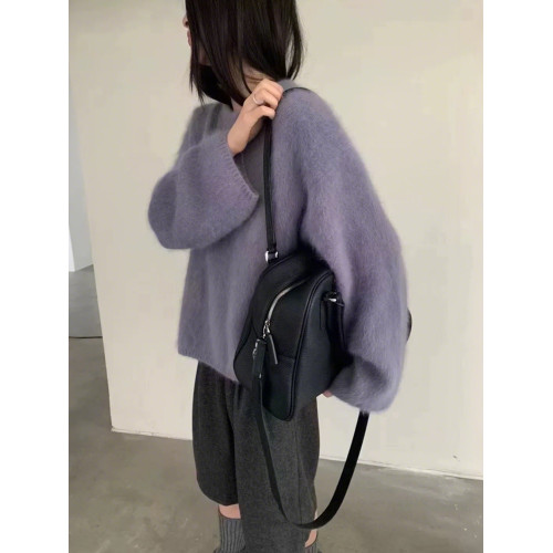 軟糯嬭fufu紫色水貂絨套頭毛衣女秋冬外穿寬鬆慵嬾毛茸茸針織上衣