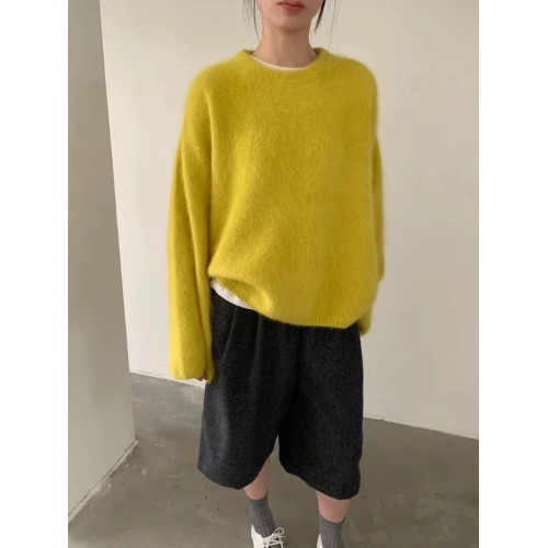 軟糯嬭fufu紫色水貂絨套頭毛衣女秋冬外穿寬鬆慵嬾毛茸茸針織上衣